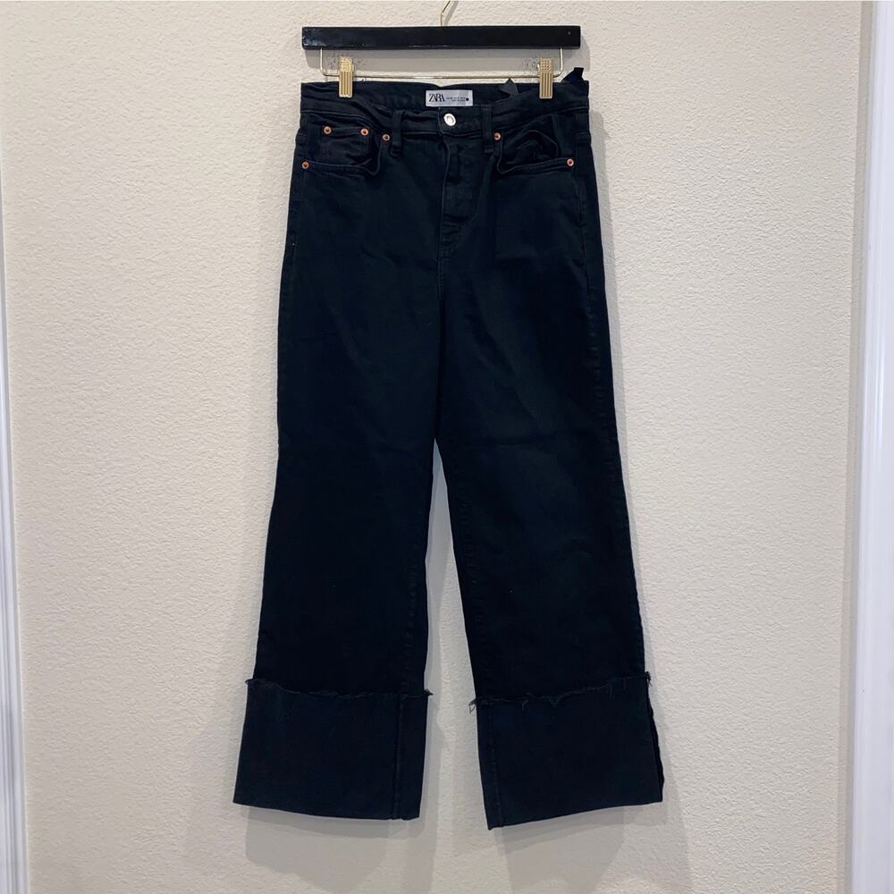 Zara Black The Folded Up Wide Leg Jeans Size 6